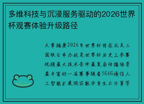 多维科技与沉浸服务驱动的2026世界杯观赛体验升级路径 多维科技与沉浸服务驱动的2026世界杯观赛体验升级路径
